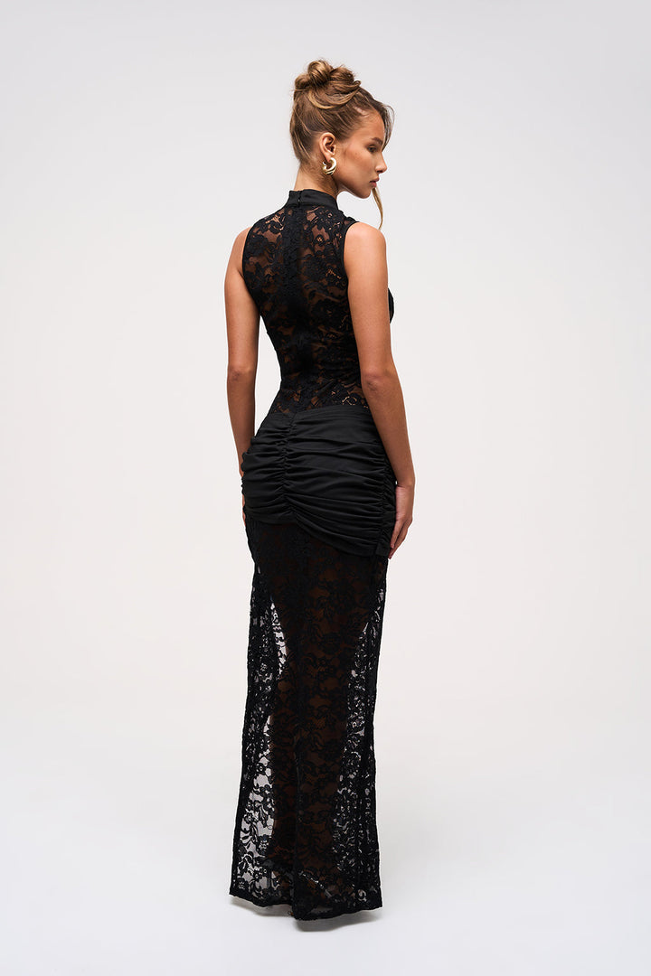 Alexander Saint Lace Fitted Maxi Dress