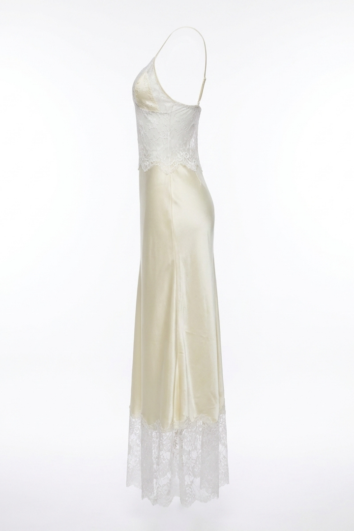 Seraphina Deep V Sheer Lace Patchwork Maxi Dress