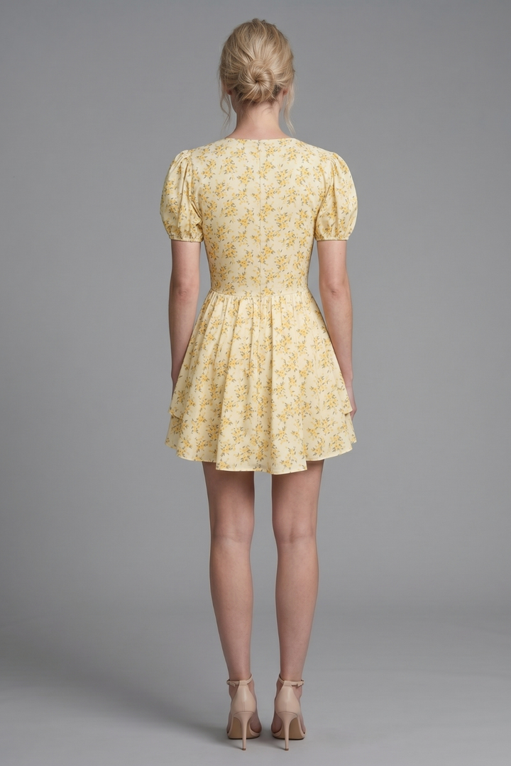 Tricia Floral Pleated V Neck Mini Dress