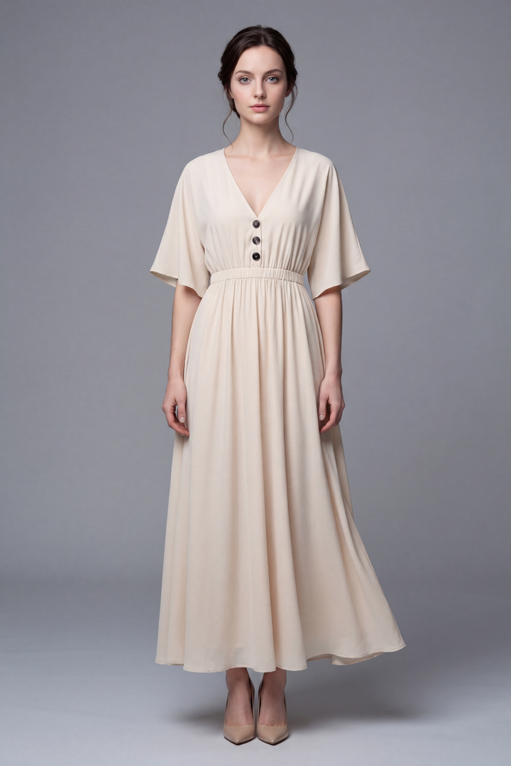 Emma Deep V Cinched Waist Maxi Dress