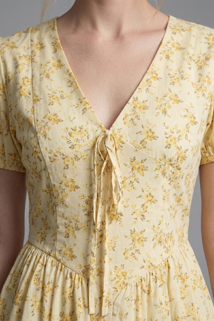 Tricia Floral Pleated V Neck Mini Dress