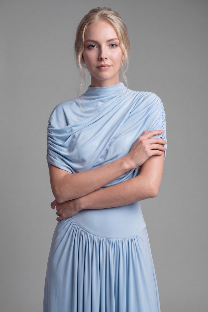 Celestia Asymmetrical Pleated Gown