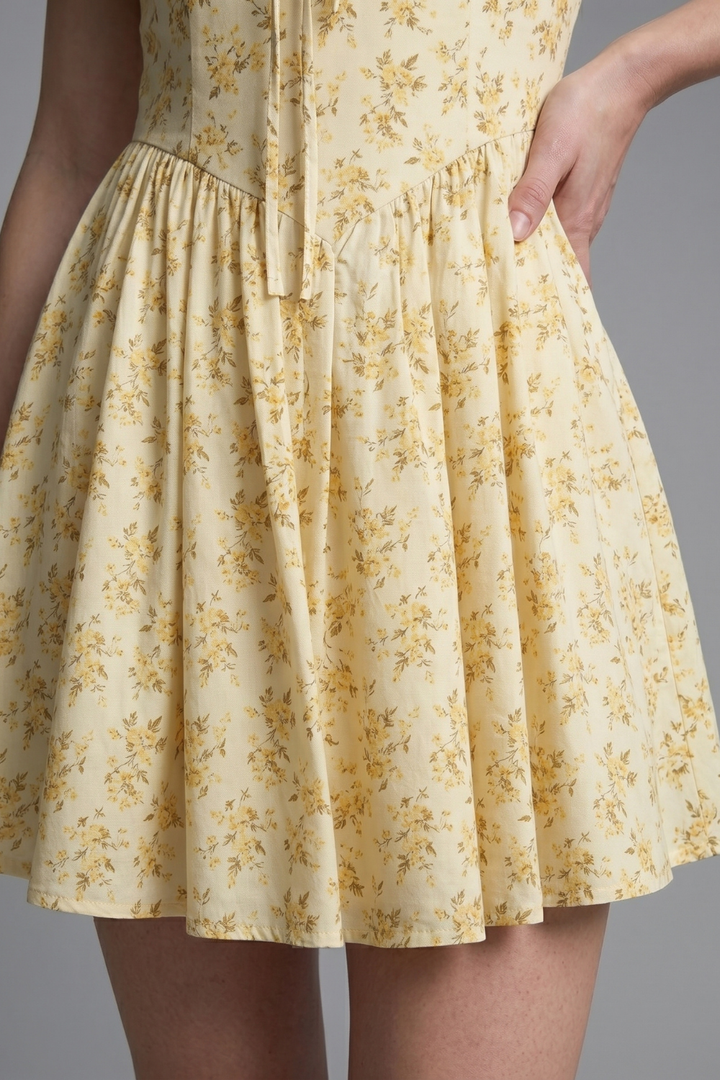 Tricia Floral Pleated V Neck Mini Dress