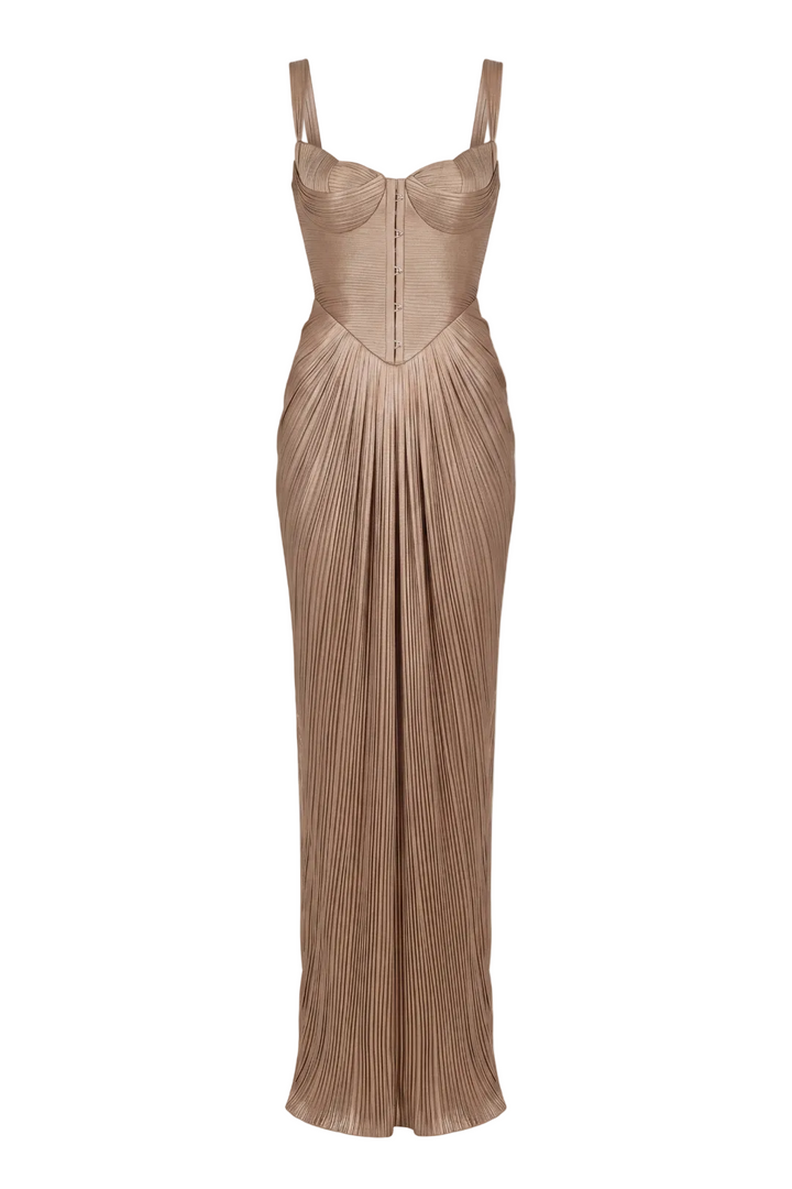 Aurelia Gloss Pleated Corset Gown