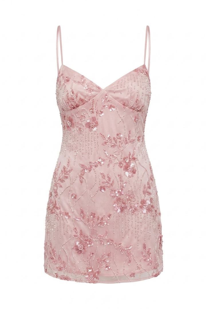 Cami Floral Beaded Sequin Mini Dress
