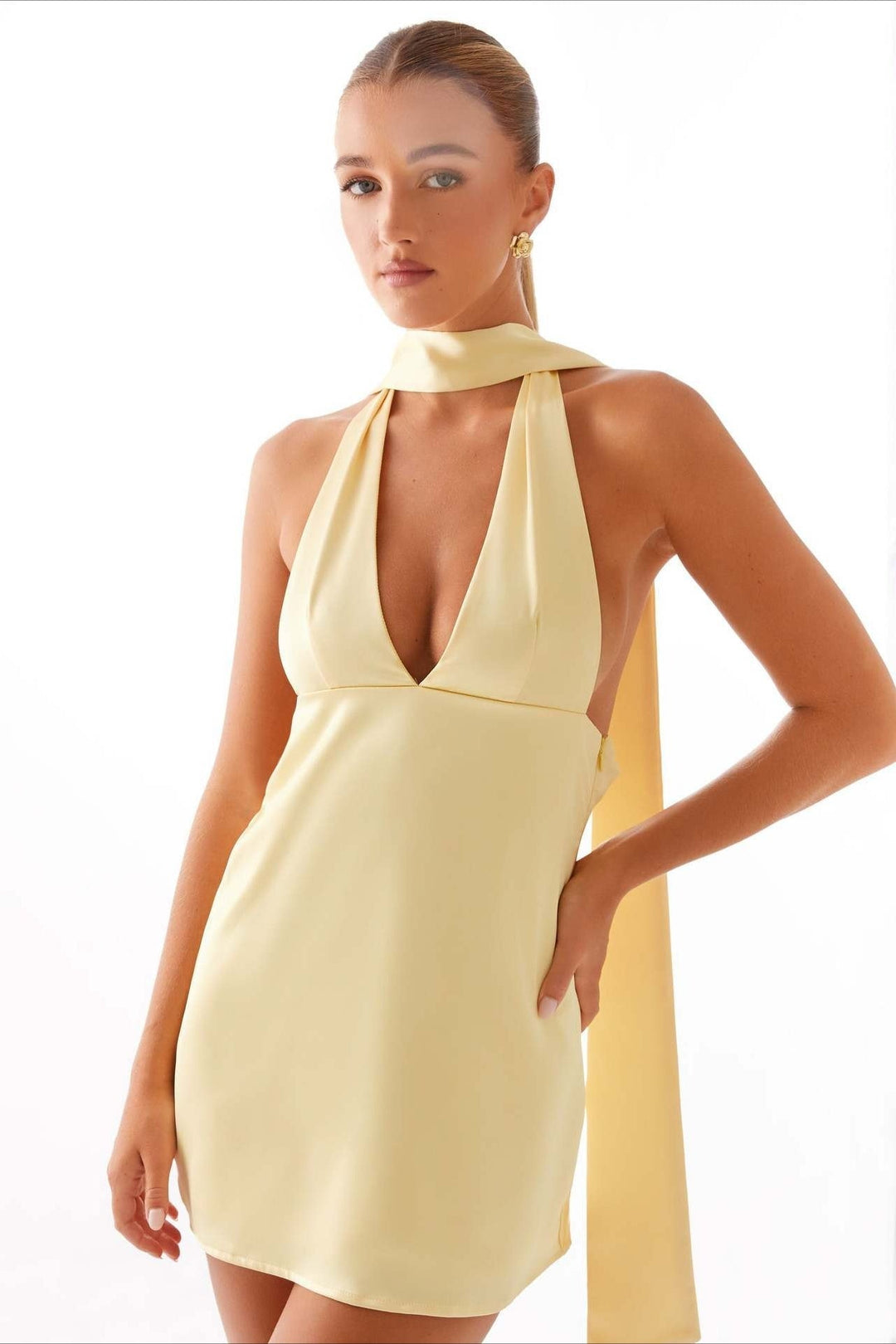 Vivienne Deep V Backless Ribbon Mini Dress