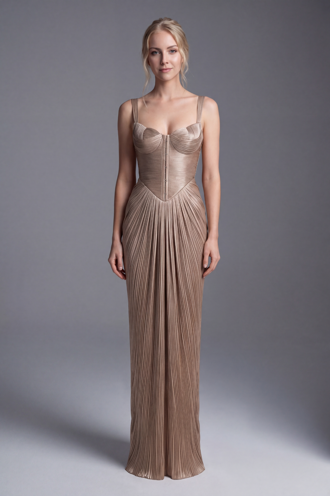 Aurelia Gloss Pleated Corset Gown