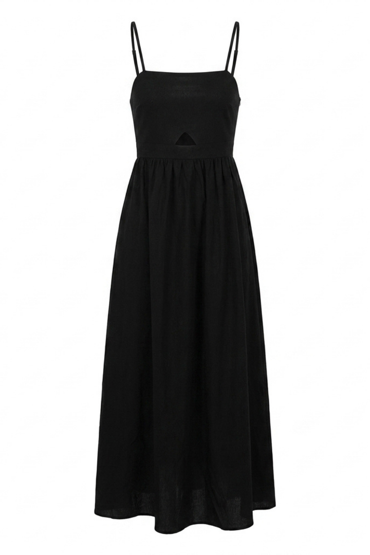 Cotton Sleeveless Pockets Cutout Long Dress