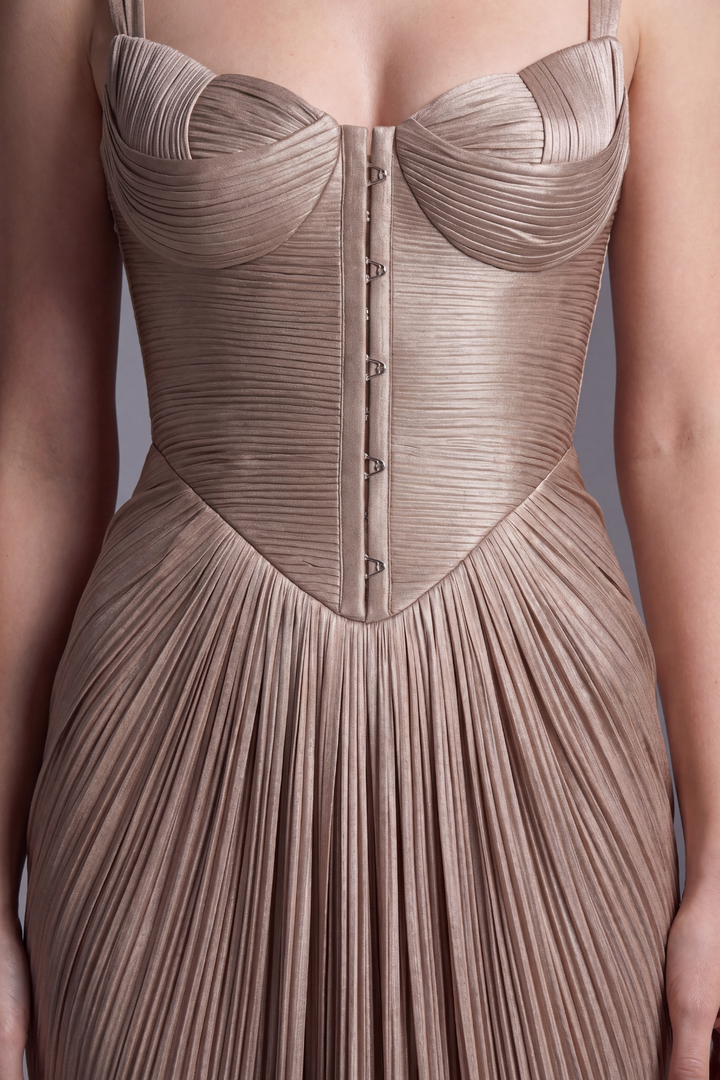 Aurelia Gloss Pleated Corset Gown