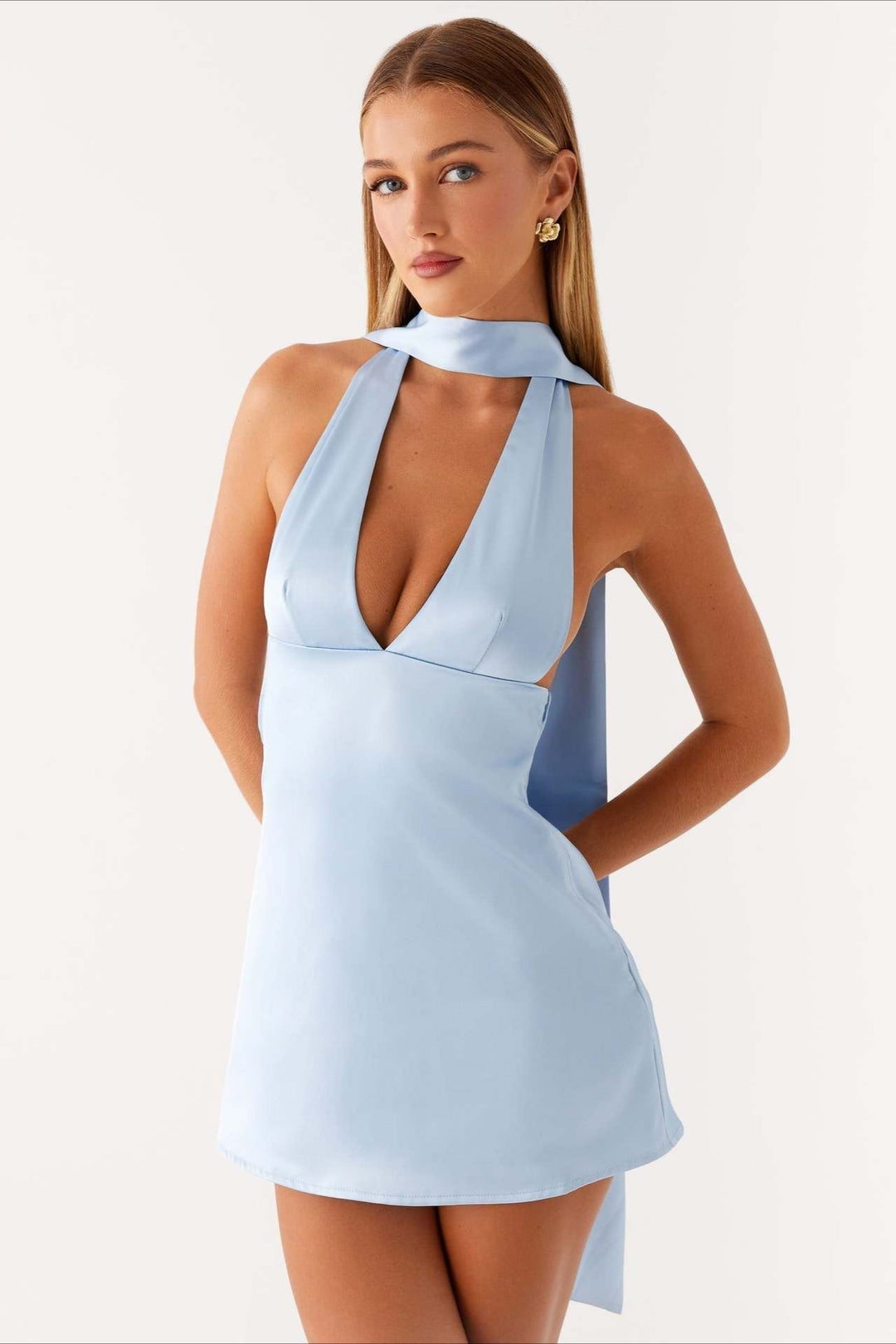 Vivienne Deep V Backless Ribbon Mini Dress