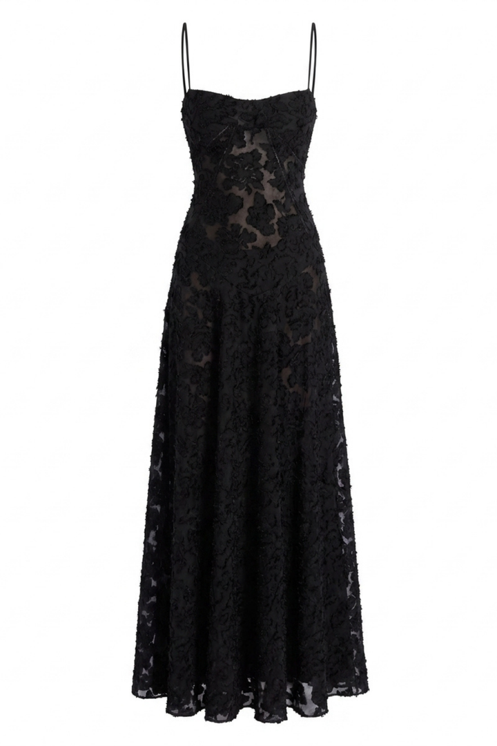 Serena Floral Jacquard Lace Back Maxi Dress