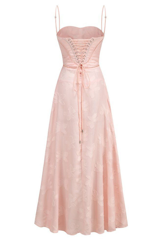 Serena Floral Jacquard Lace Back Maxi Dress