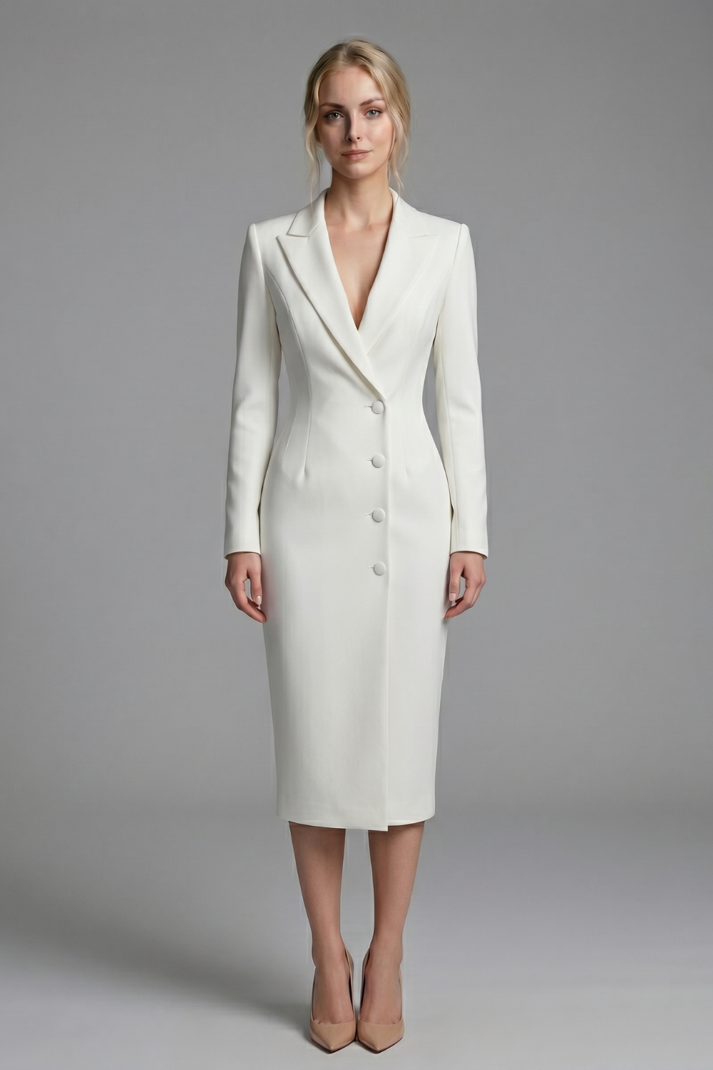 Daphne Lapel Long Sleeve Midi Dress