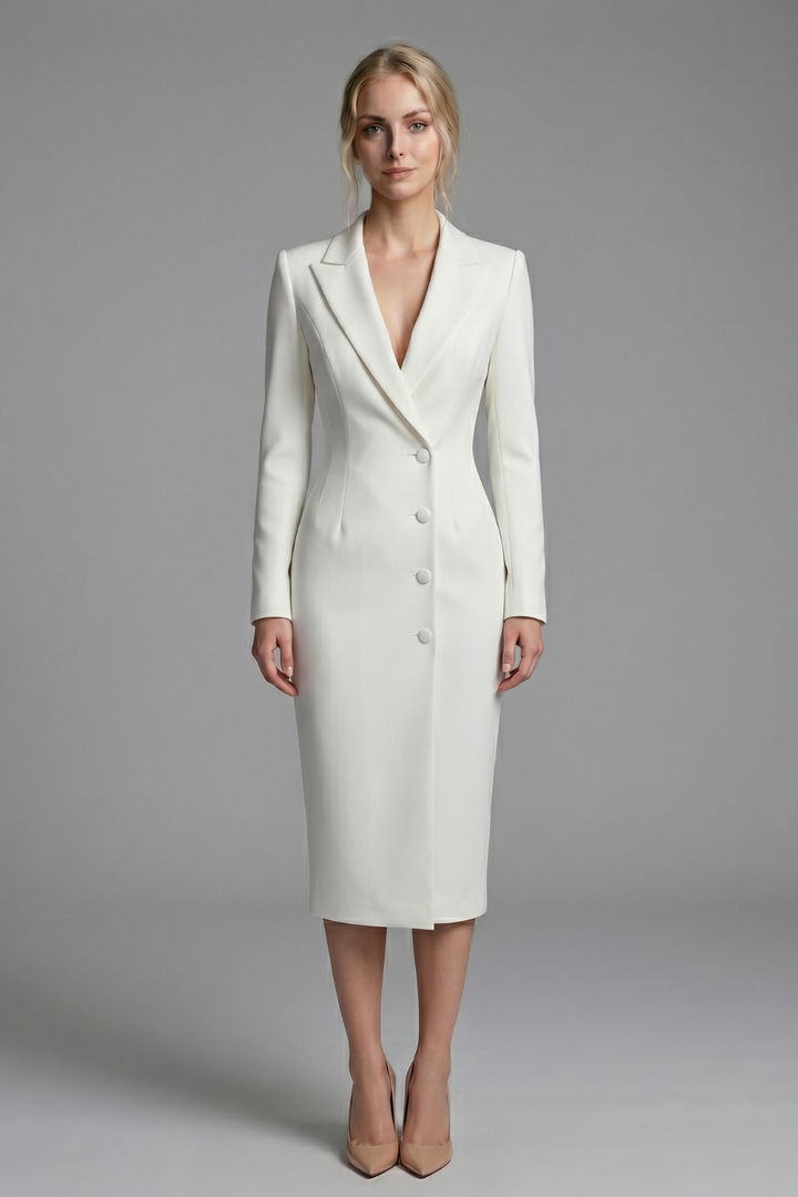 Daphne Lapel Long Sleeve Midi Dress