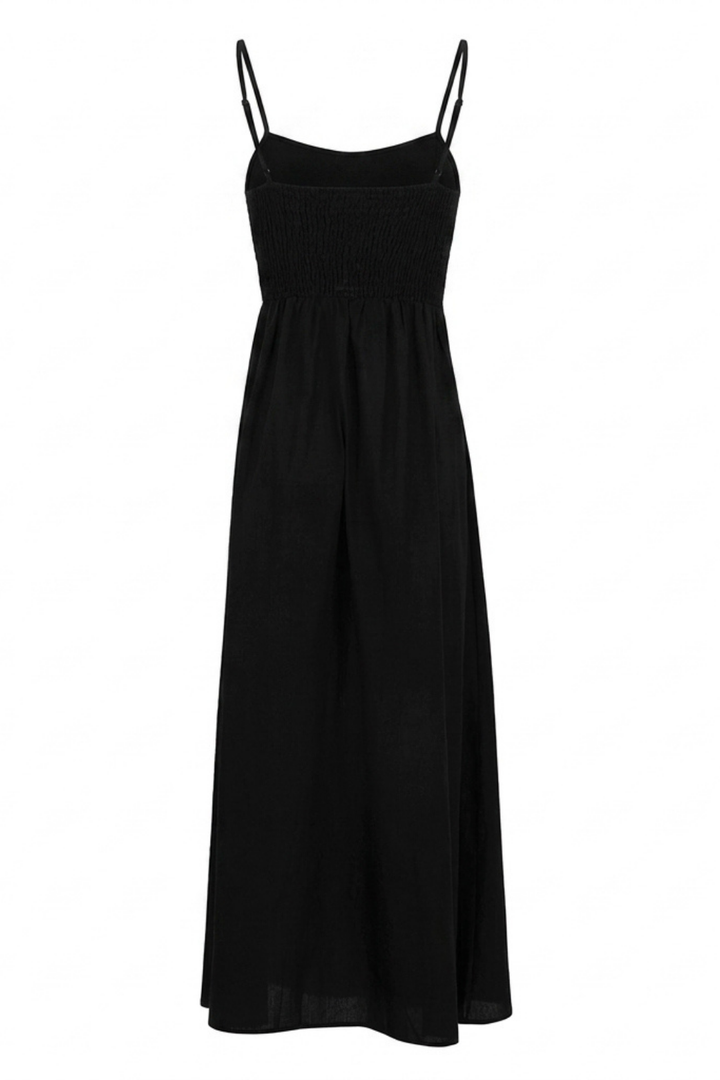 Cotton Sleeveless Pockets Cutout Long Dress