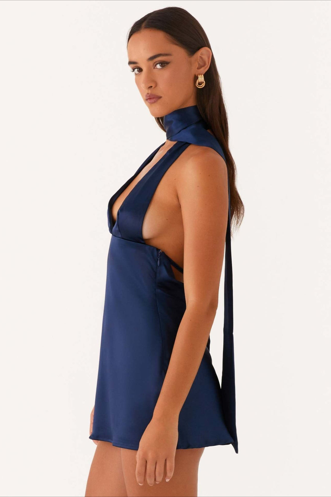 Vivienne Deep V Backless Ribbon Mini Dress