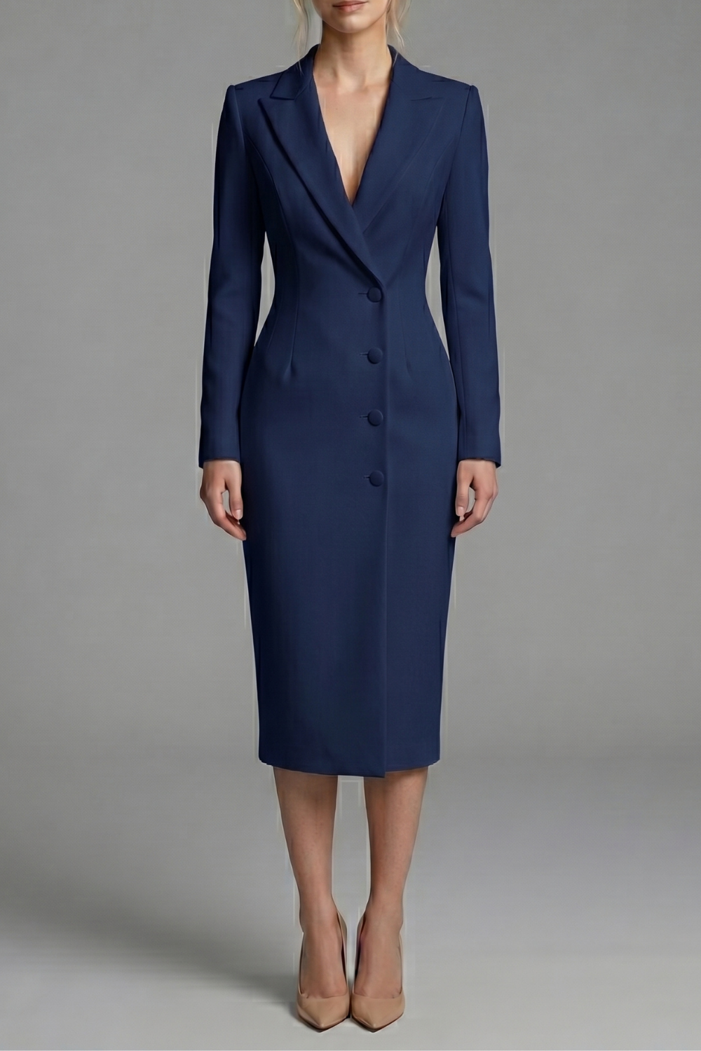 Daphne Lapel Long Sleeve Midi Dress