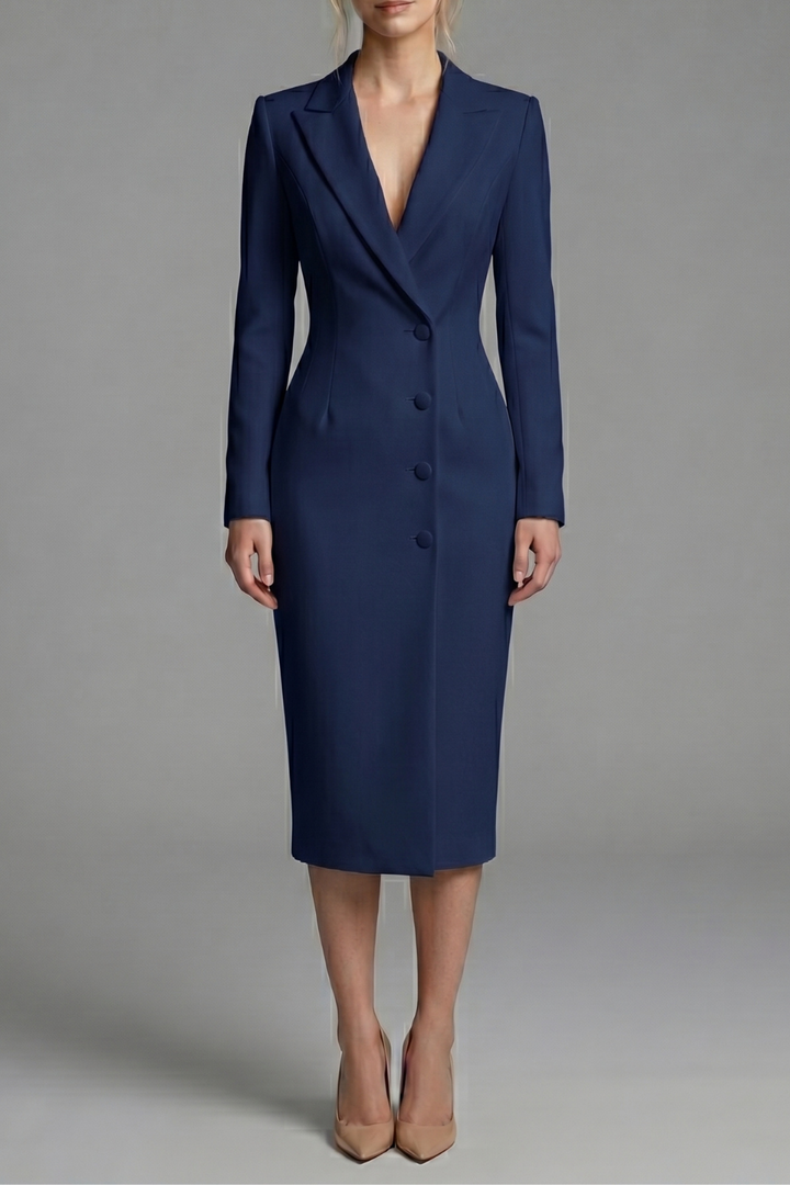 Daphne Lapel Long Sleeve Midi Dress