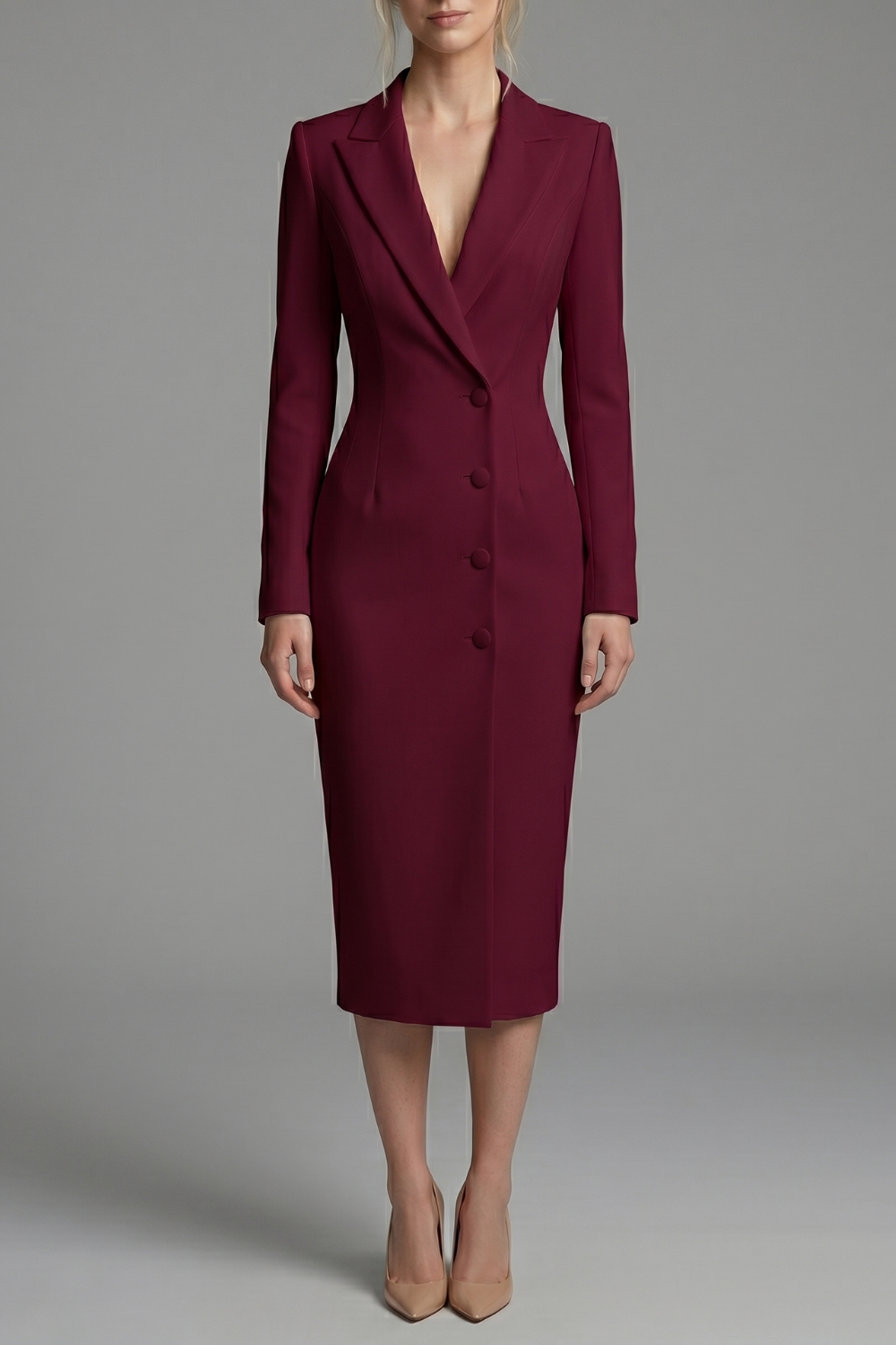 Daphne Lapel Long Sleeve Midi Dress