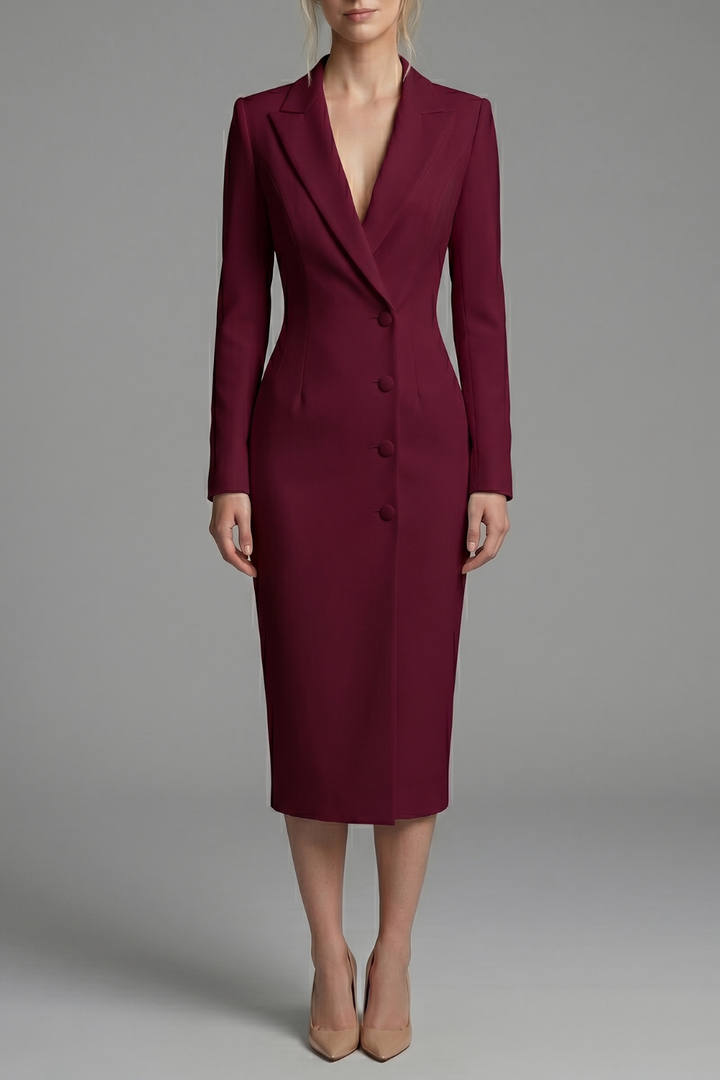 Daphne Lapel Long Sleeve Midi Dress