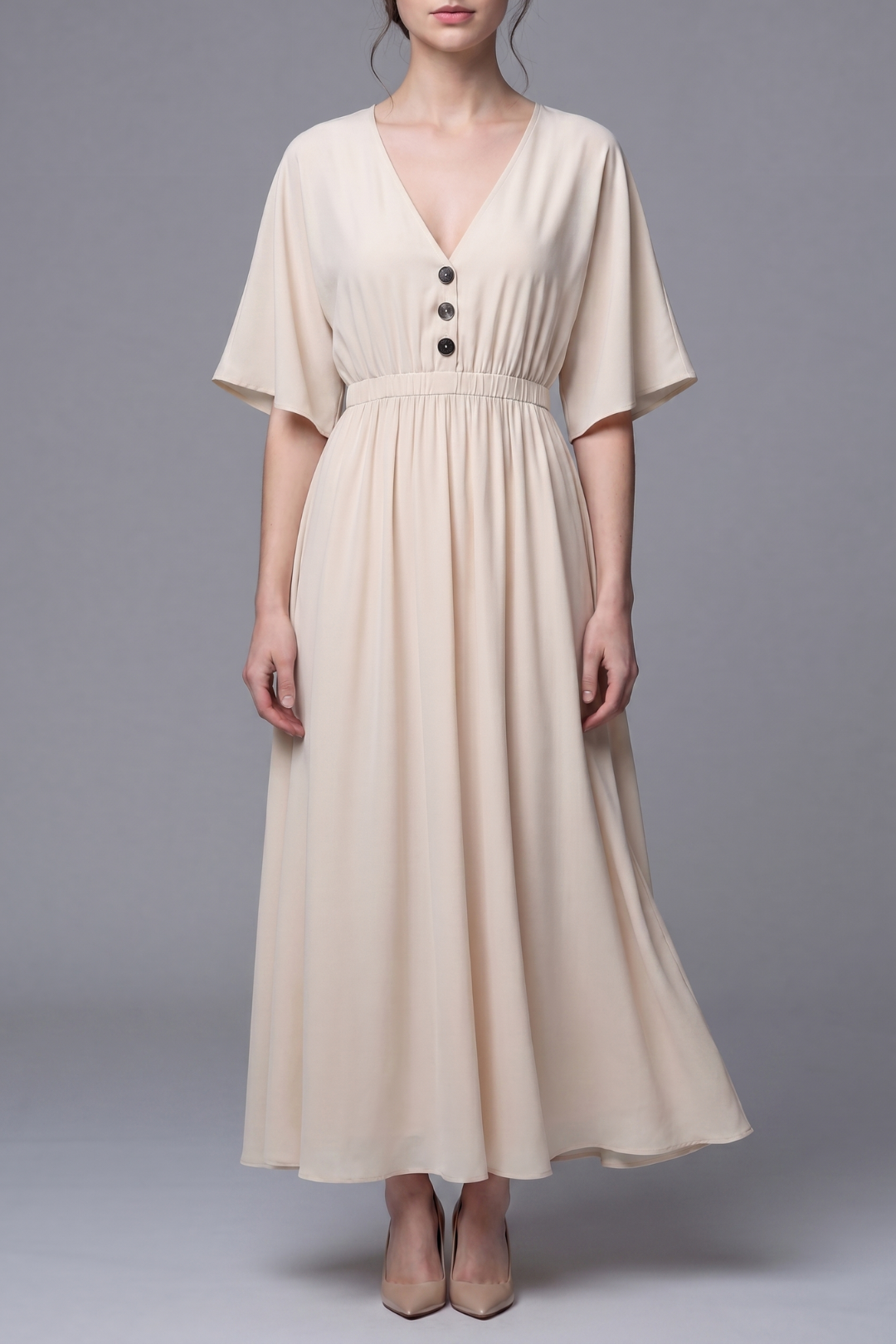 Emma Deep V Cinched Waist Maxi Dress