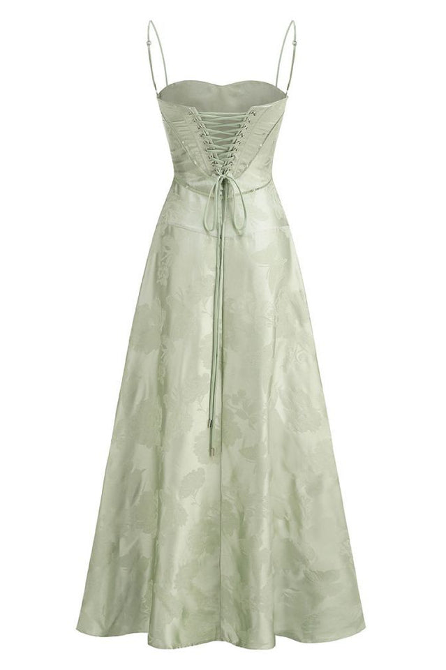 Serena Floral Jacquard Lace Back Maxi Dress