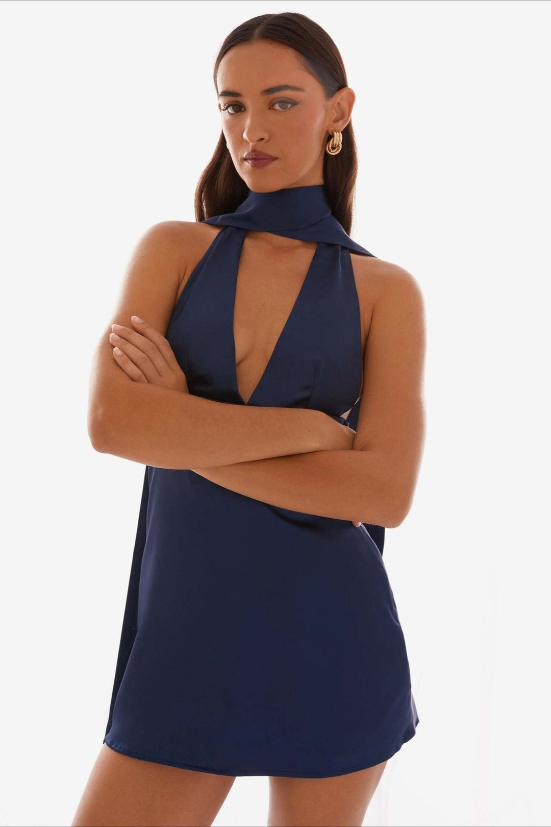 Vivienne Deep V Backless Ribbon Mini Dress