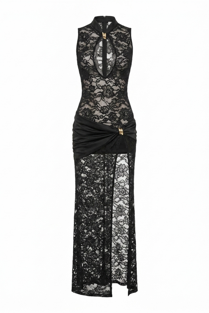 Alexander Saint Lace Fitted Maxi Dress