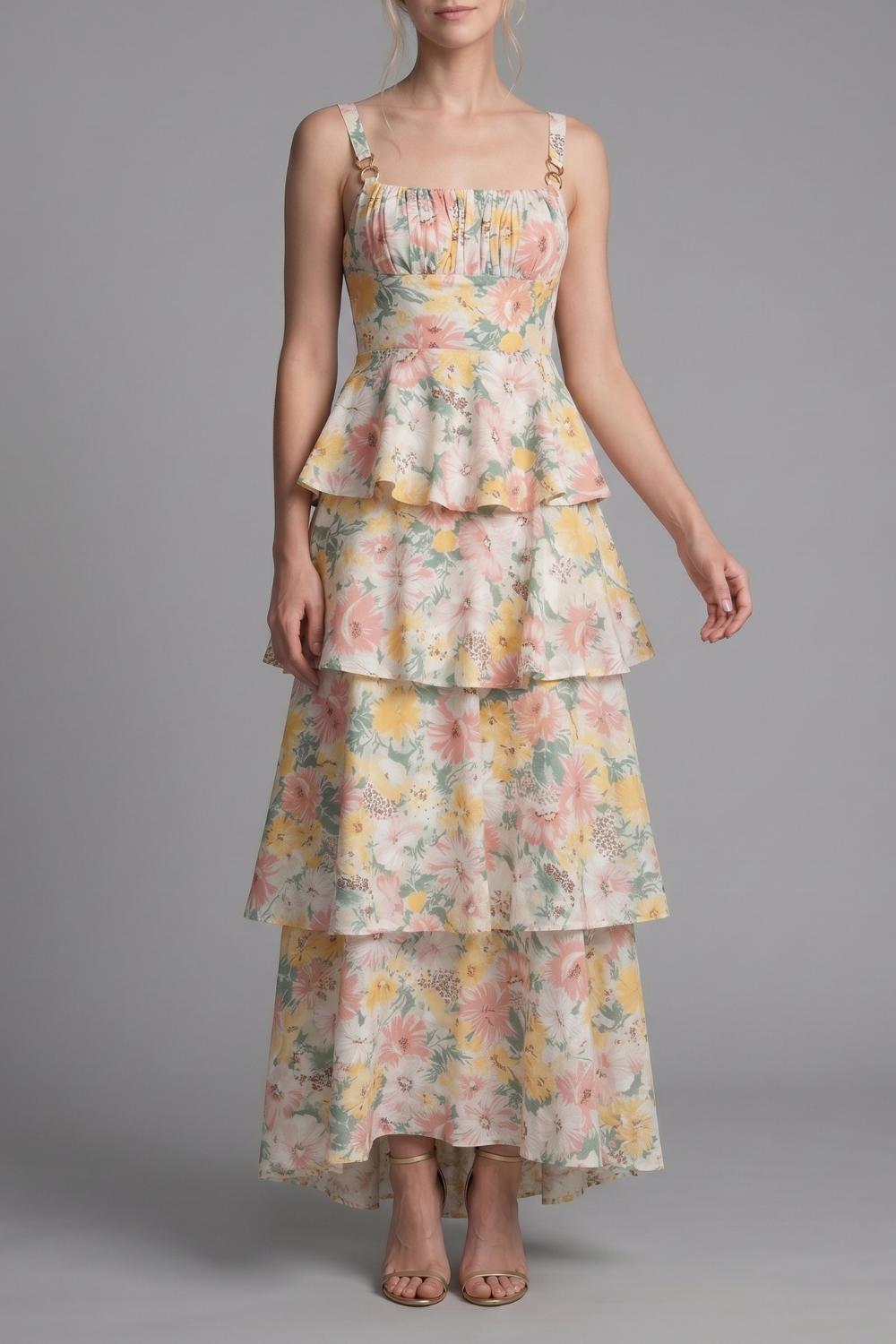 Cynthia Provence Bloom Tiered Floral Midi Dress