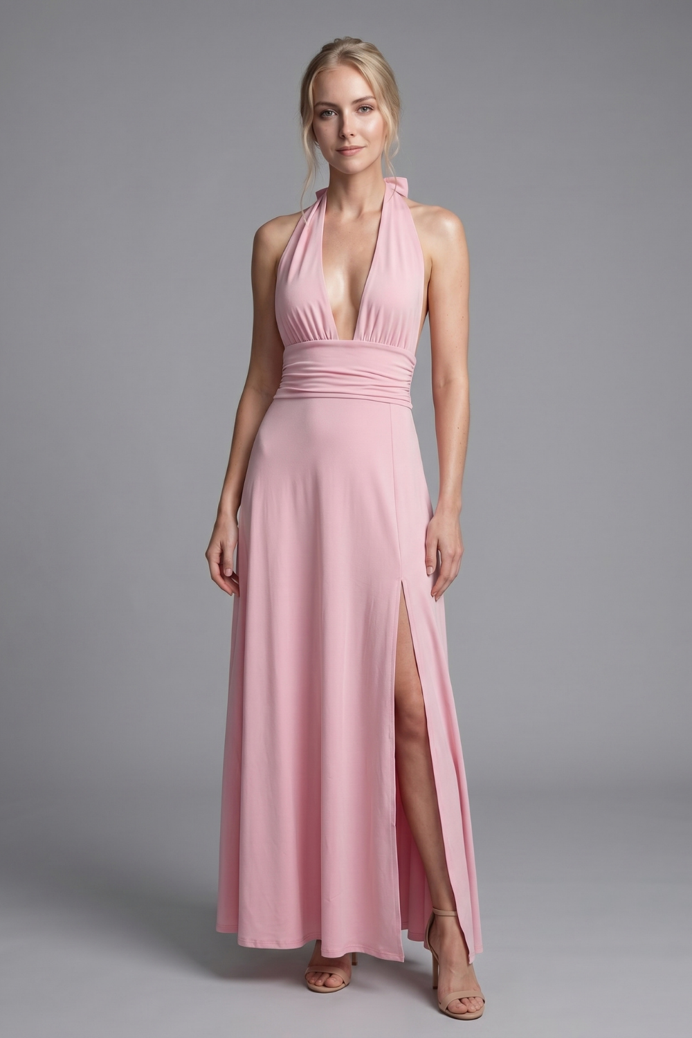 Crystal Ethereal Elegance Halter Slit Maxi Gown