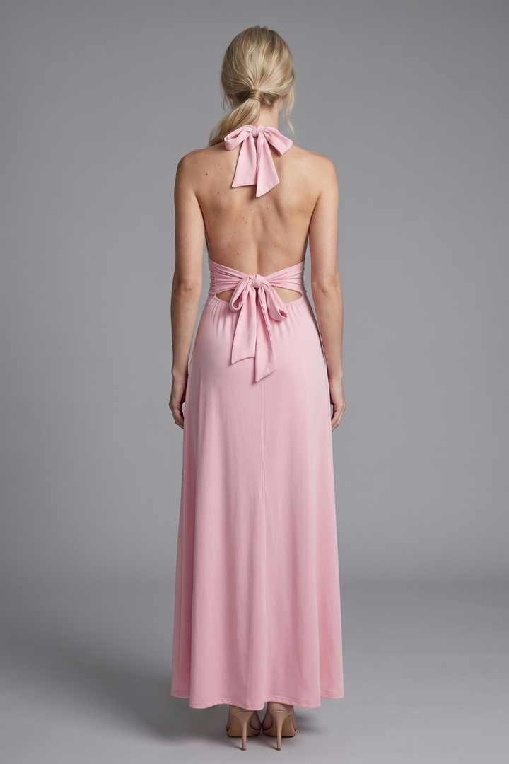 Crystal Ethereal Elegance Halter Slit Maxi Gown