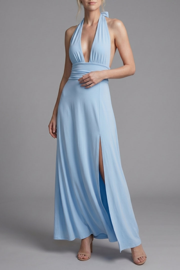 Crystal Ethereal Elegance Halter Slit Maxi Gown