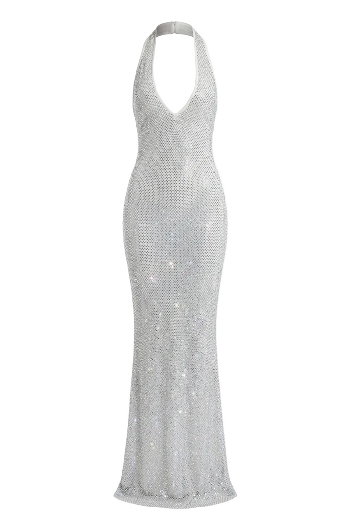 Orela Rhinestone Halter Maxi Gown