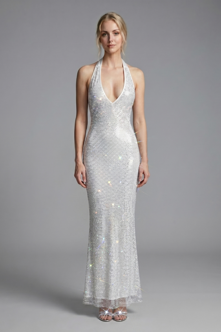 Orela Rhinestone Halter Maxi Gown