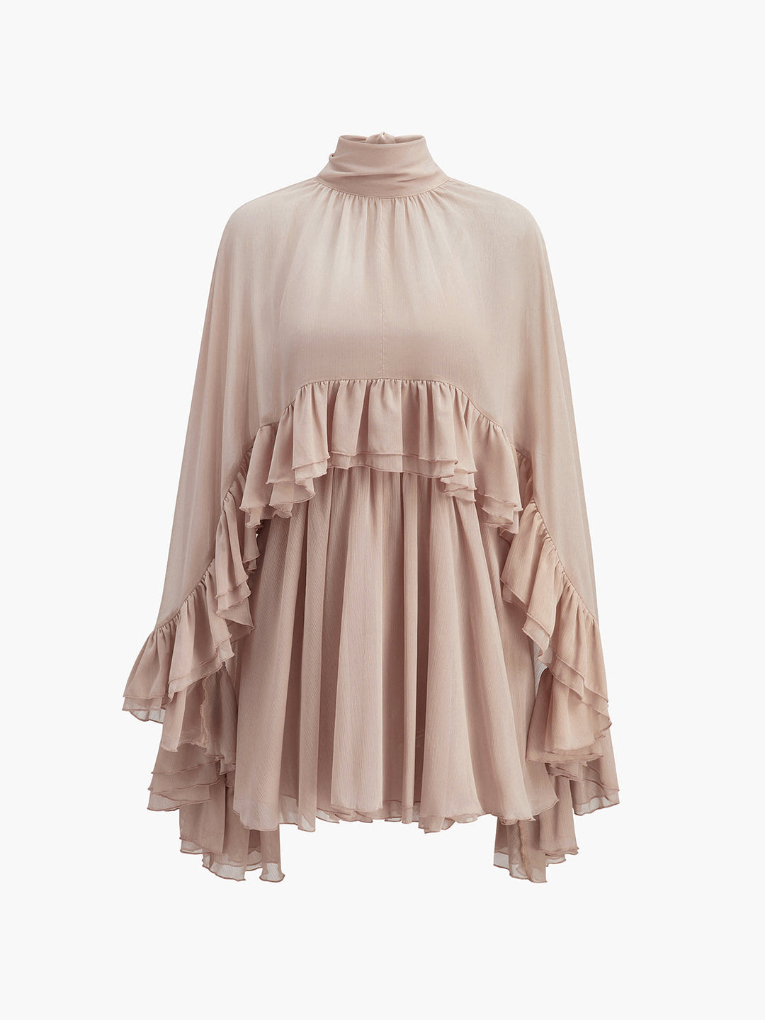 Celeste Chiffon Ruffle Mini Dress with Cape