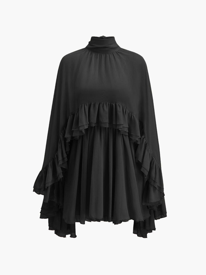 Celeste Chiffon Ruffle Mini Dress with Cape