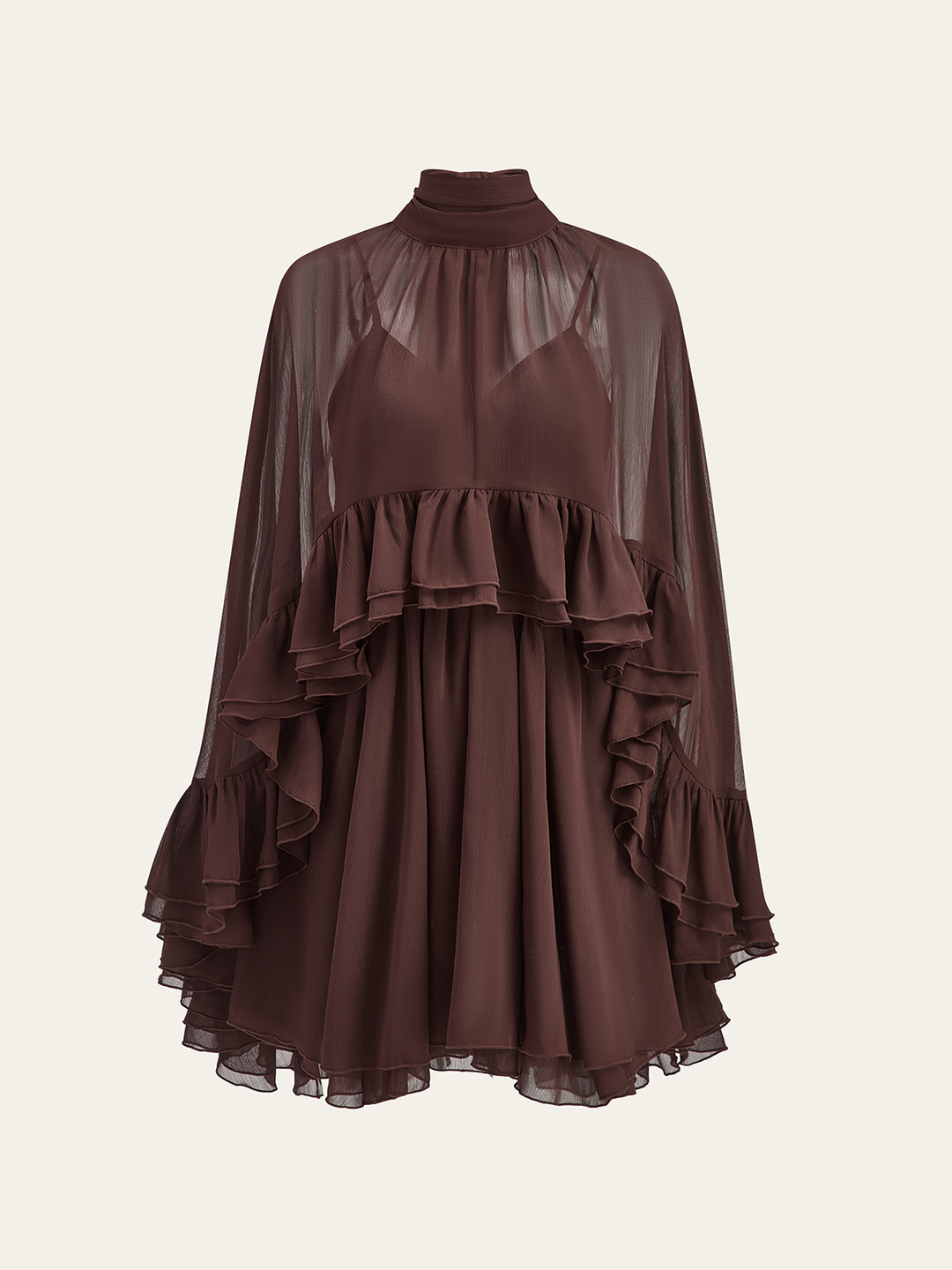 Celeste Chiffon Ruffle Mini Dress with Cape