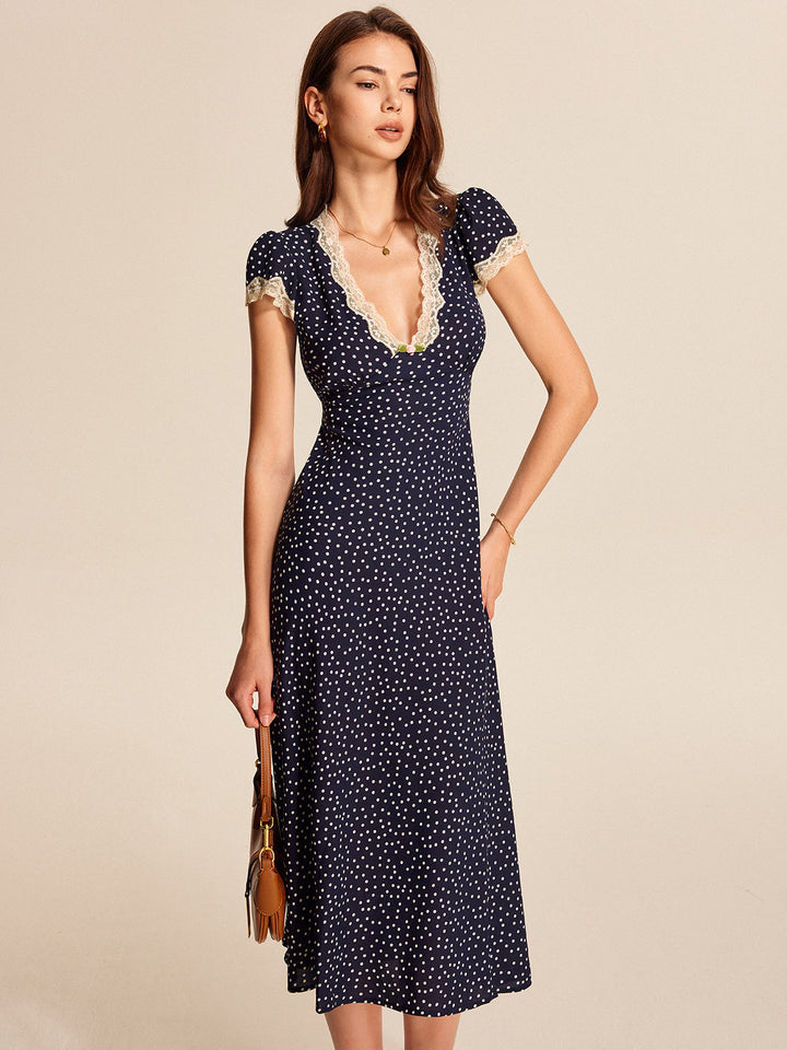 Rosie Polka Dot Lace Trim Mini Dress