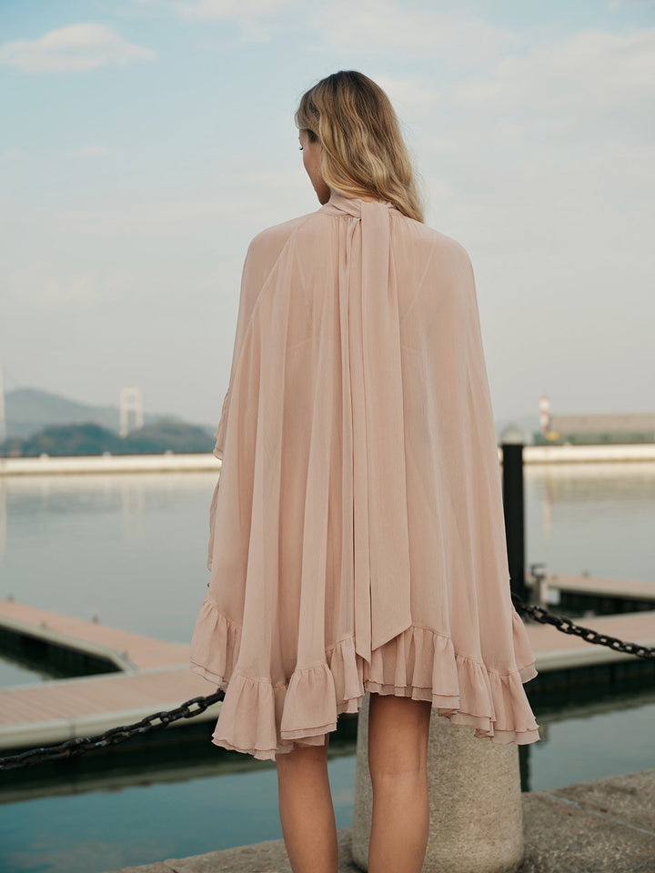 Celeste Chiffon Ruffle Mini Dress with Cape
