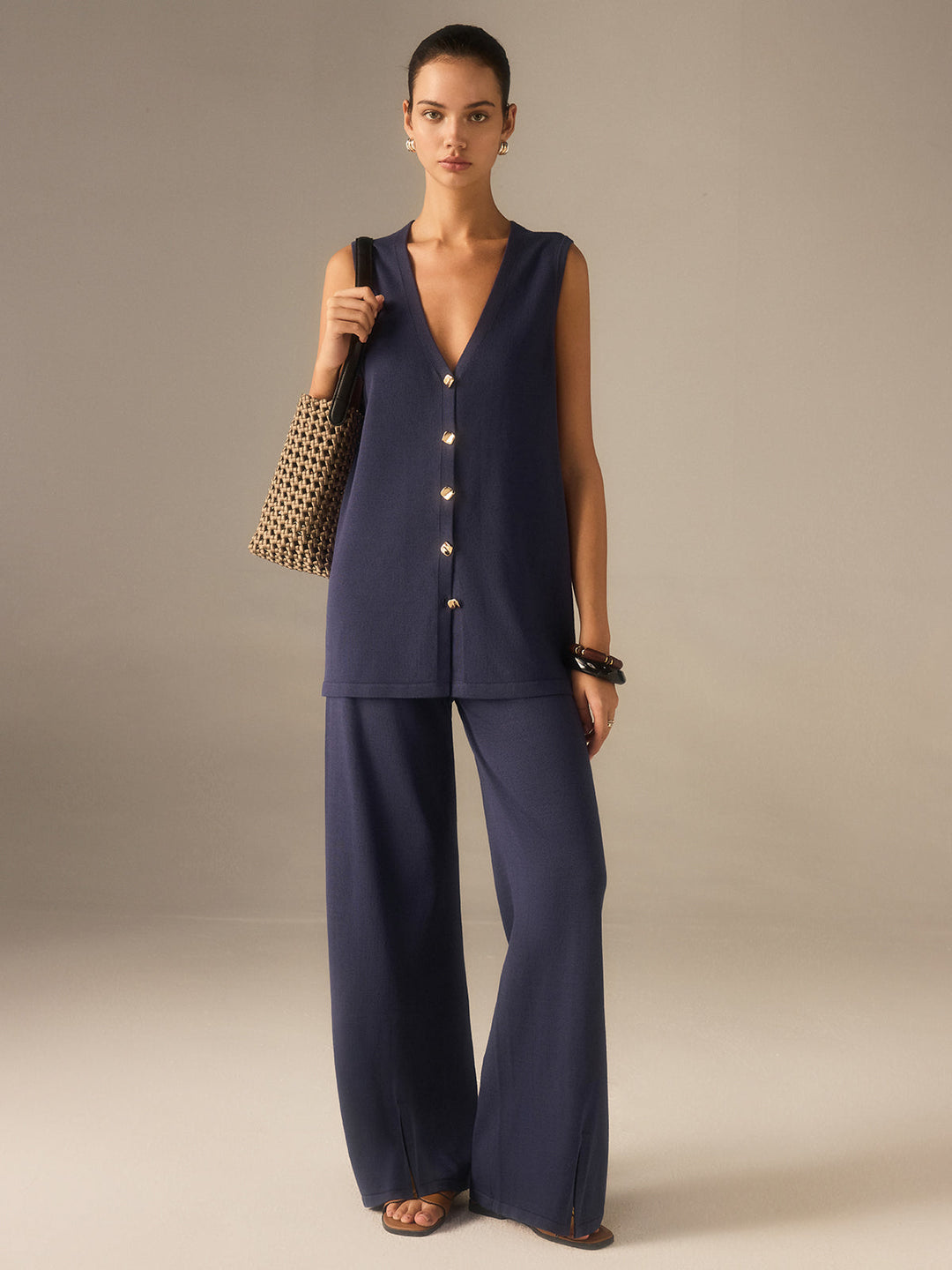 Goldie Button Knit Vest and Pants Set