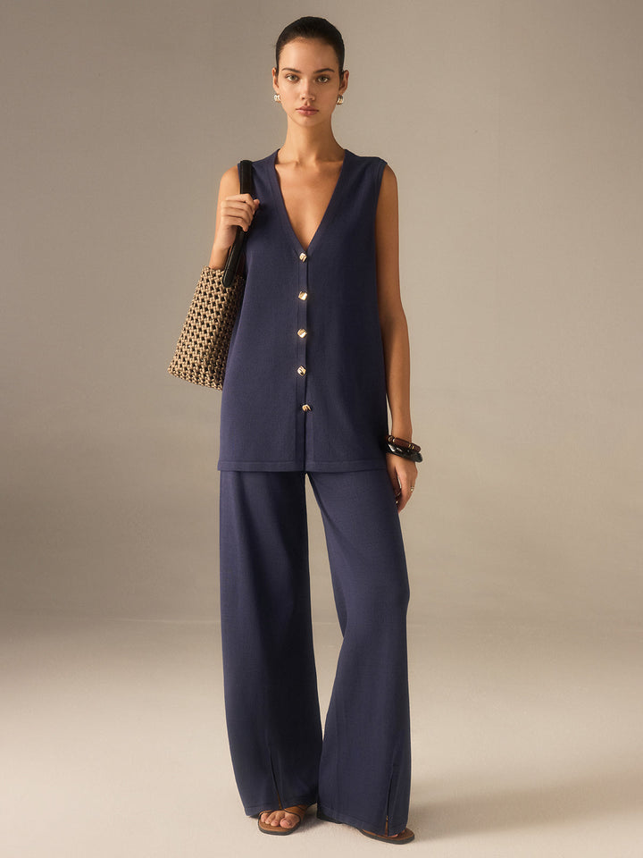 Goldie Button Knit Vest and Pants Set