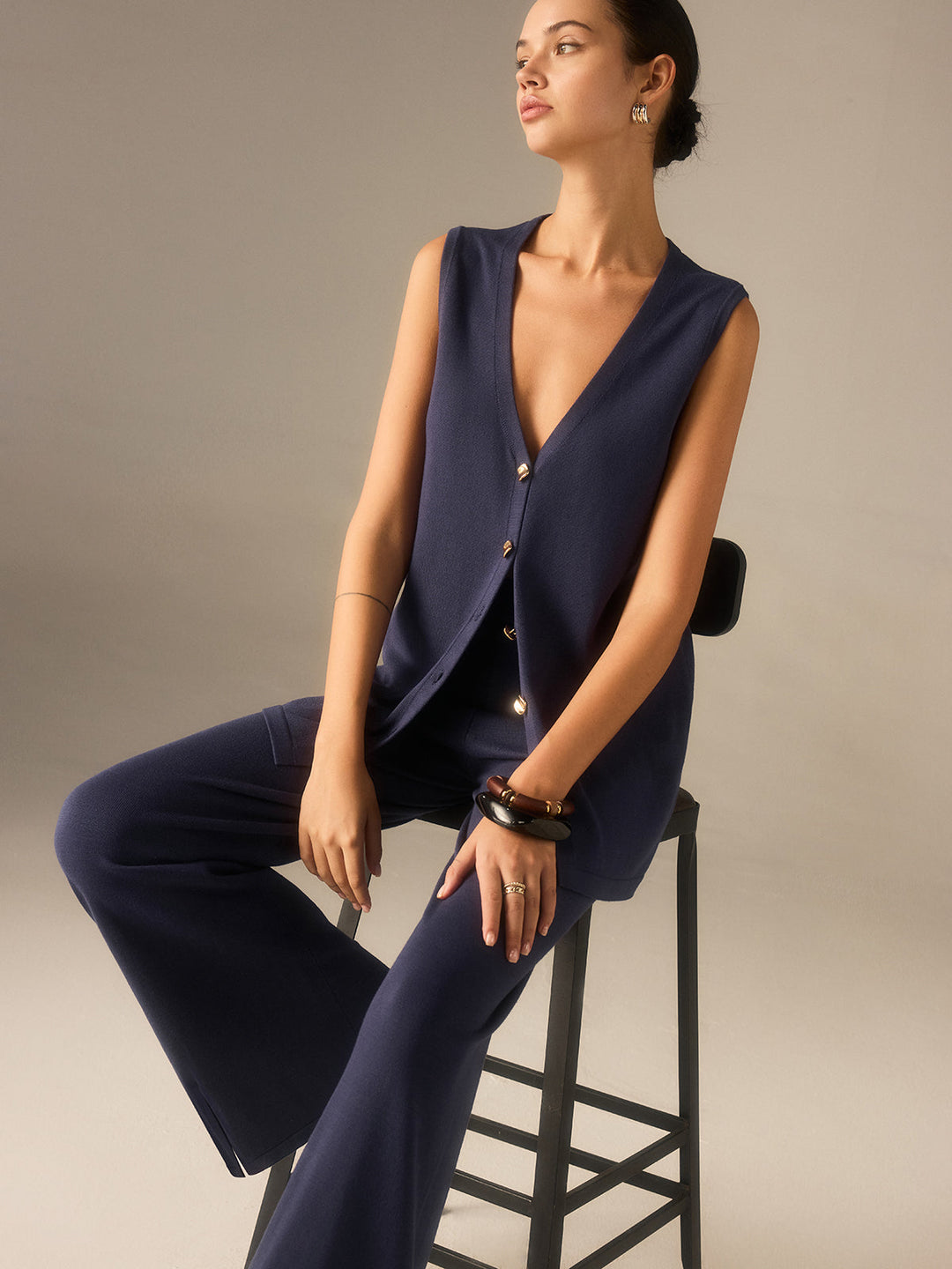 Goldie Button Knit Vest and Pants Set