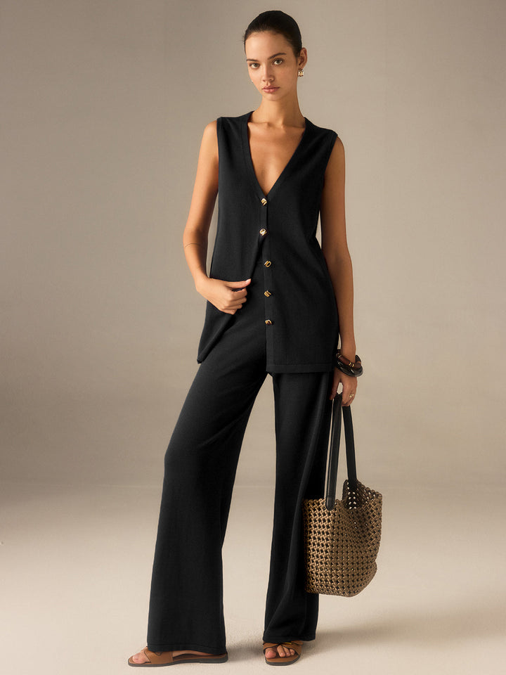 Goldie Button Knit Vest and Pants Set