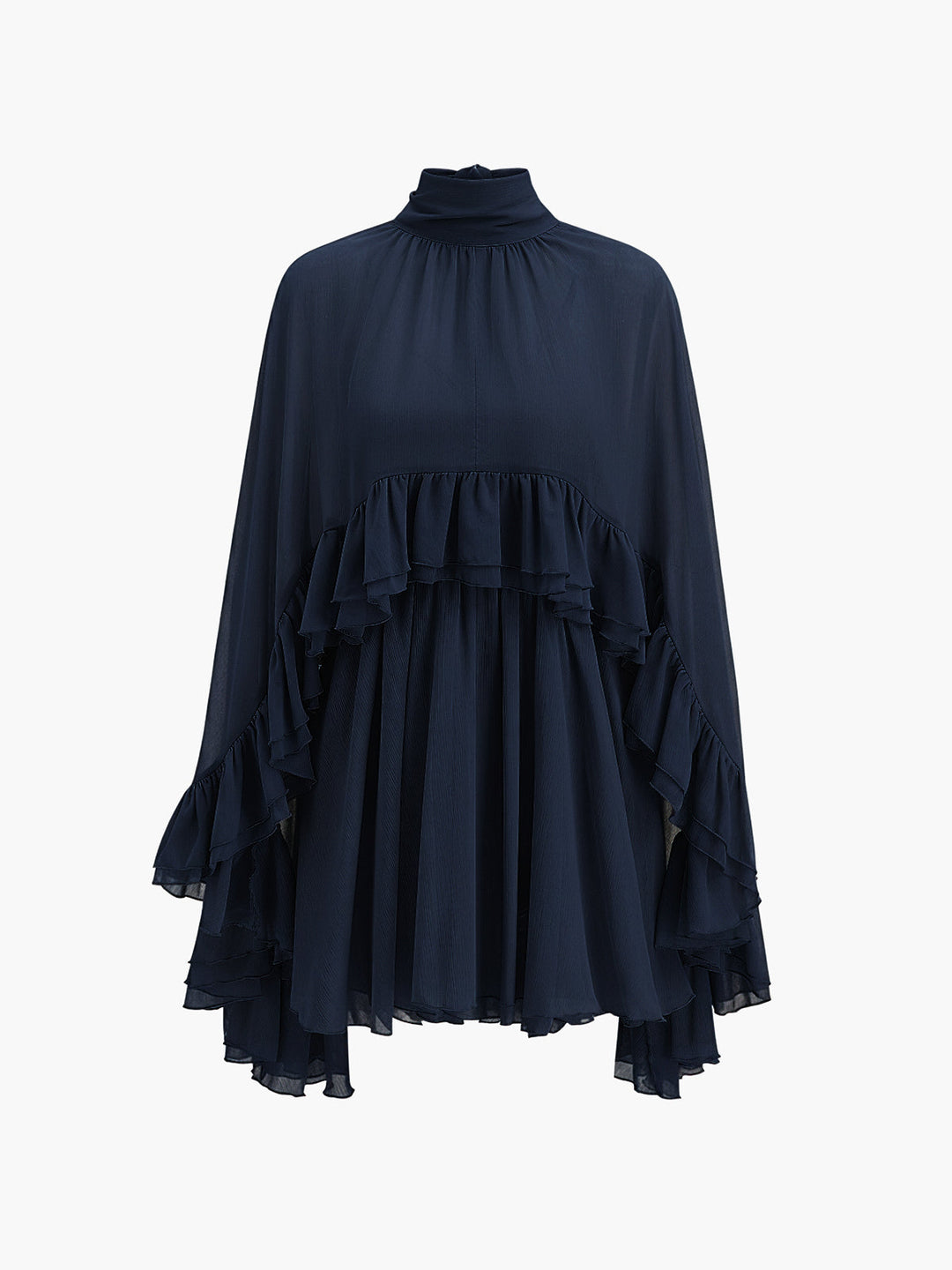 Celeste Chiffon Ruffle Mini Dress with Cape