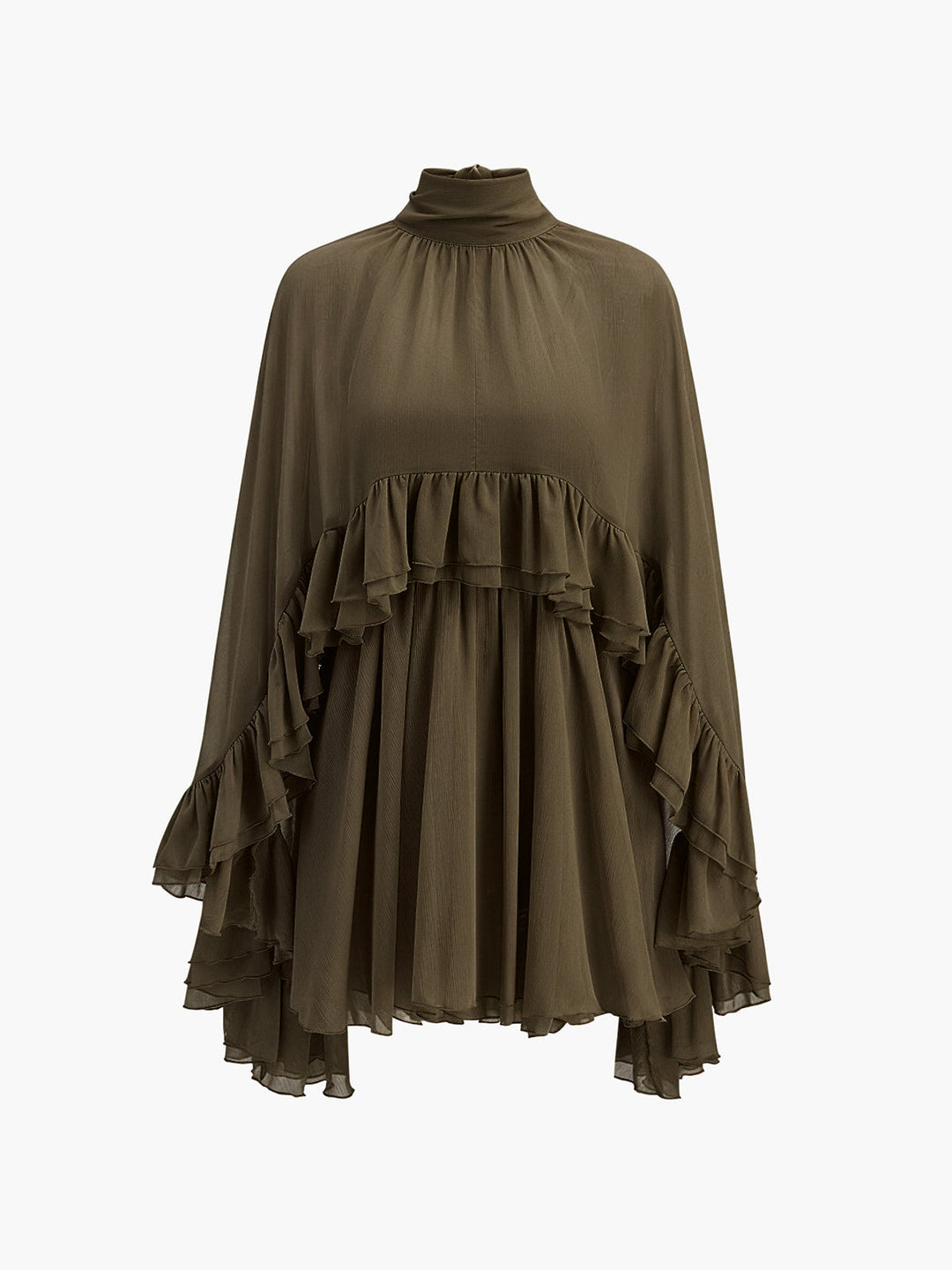 Celeste Chiffon Ruffle Mini Dress with Cape