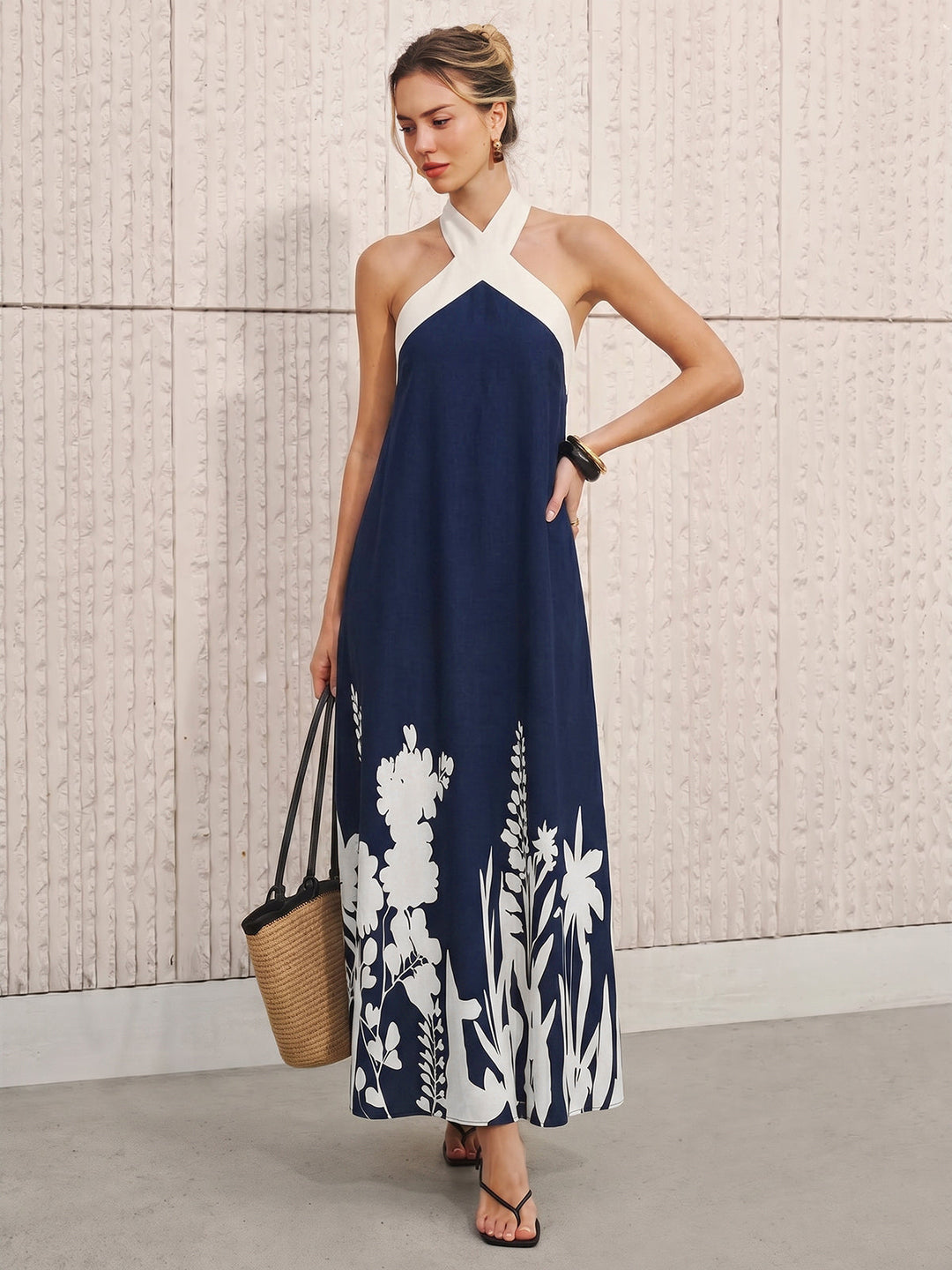 Gia Halter Neck Floral Print Midi Dress