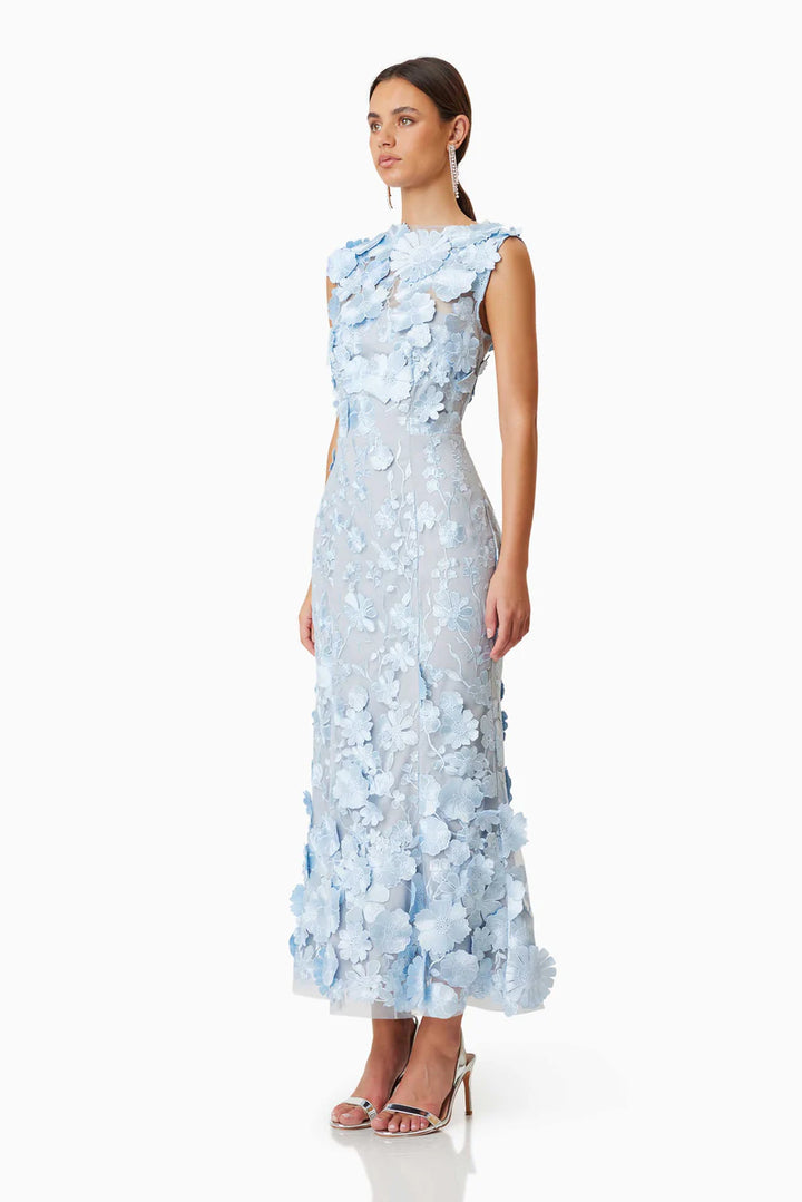 Morielle Floral Applique Fitted Midi Dress