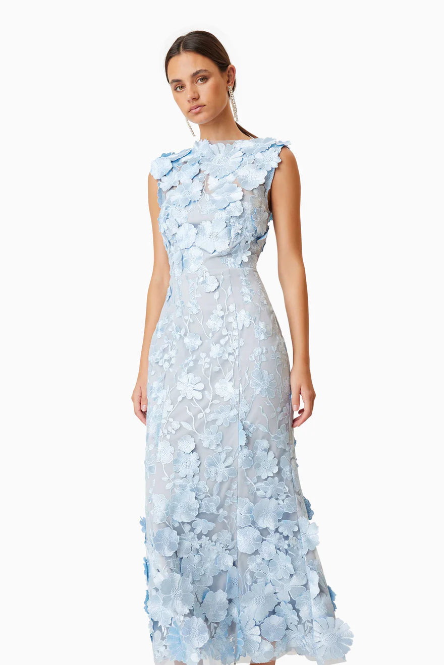 Morielle Floral Applique Fitted Midi Dress