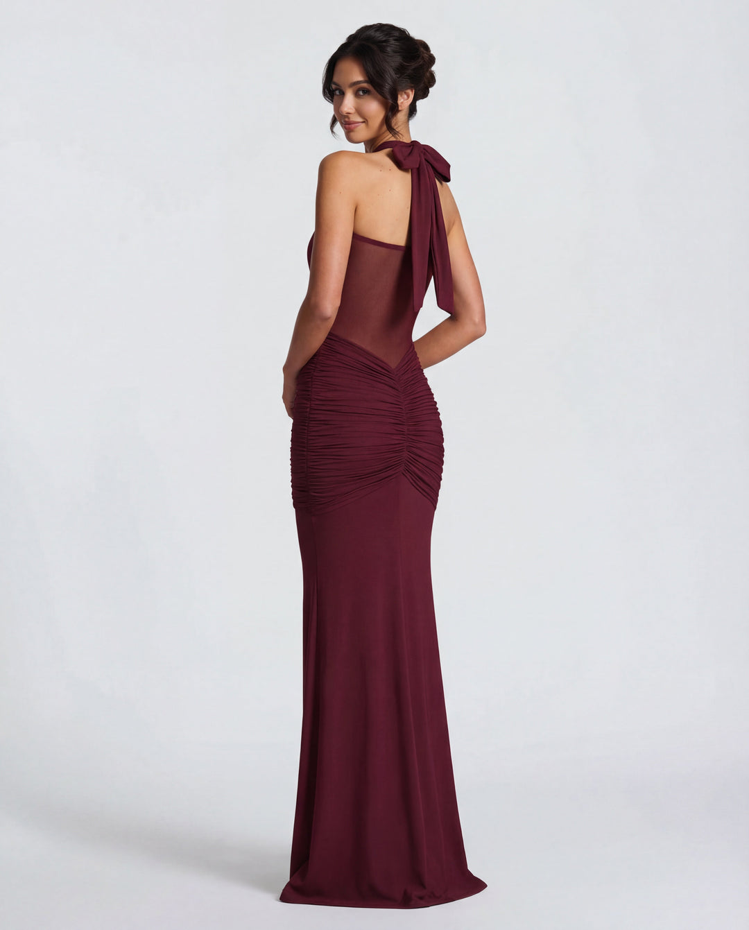 Bella Ruched Halter Maxi Gown