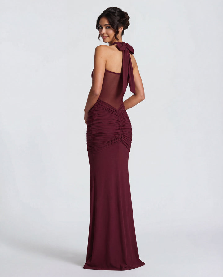 Bella Ruched Halter Maxi Gown